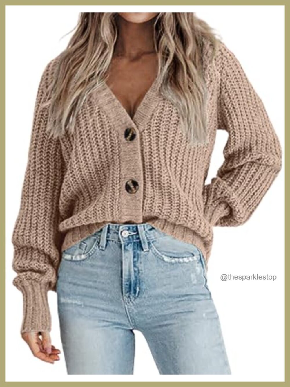 Chunky Knit Cardigan Button Down V-Neck Long Sleeve Sweater